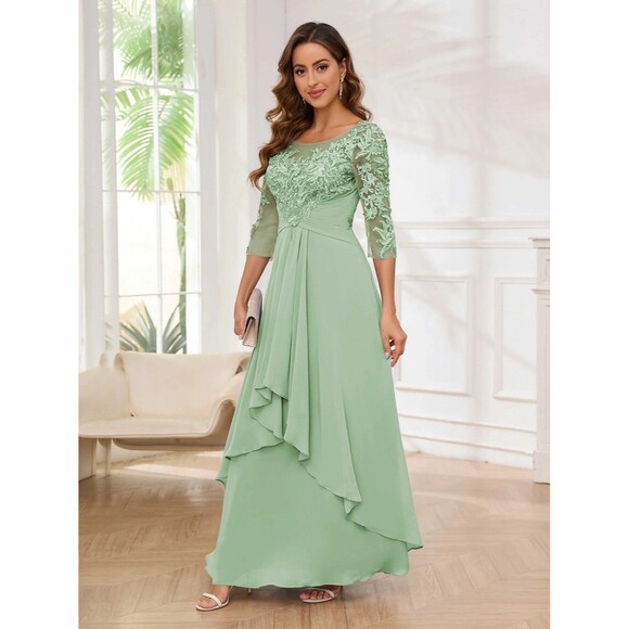 New Mother of the Bride/Groom (12) Dusty Sage Green Lace & Chiffon Ruched Dress - Picture 12 of 13